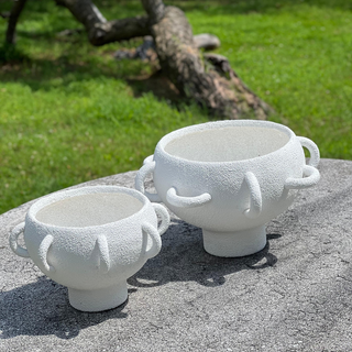 Textured Porcelain Decorative Bowl with Multiple Handles Design