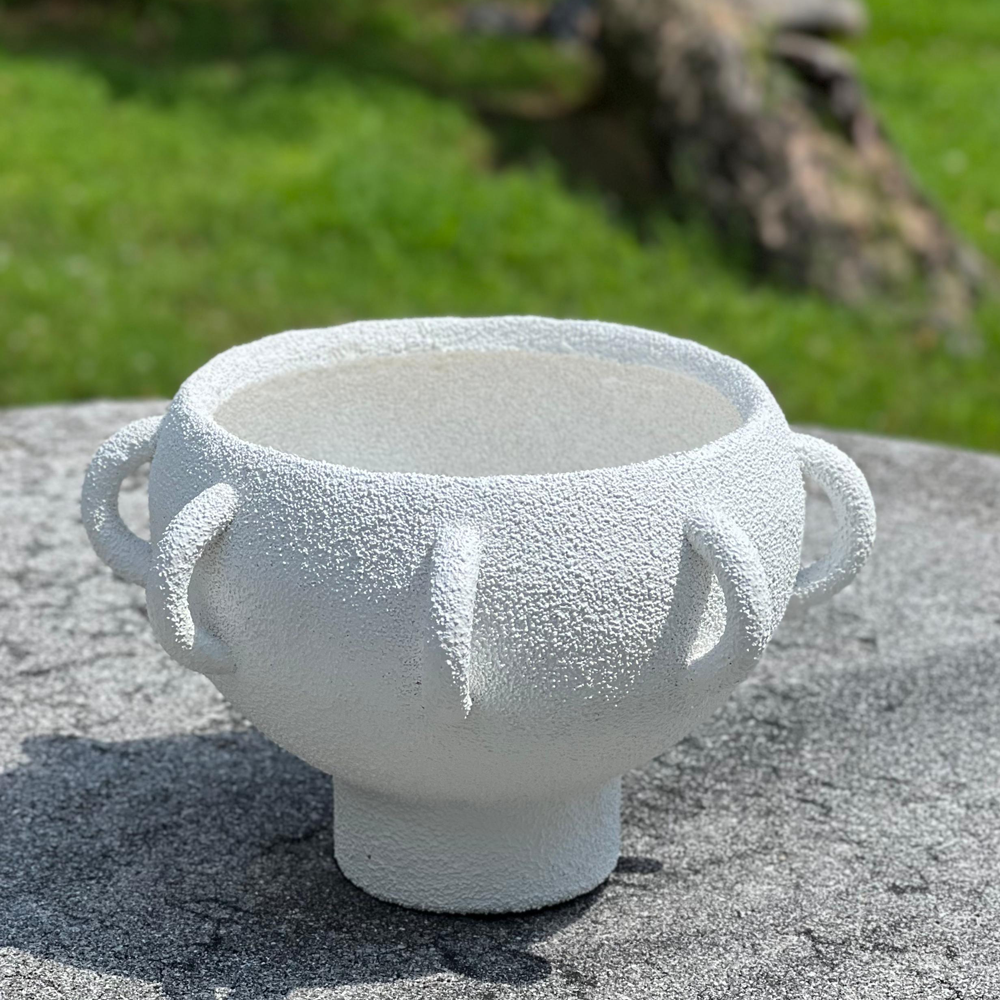 Textured Porcelain Decorative Bowl with Multiple Handles Design