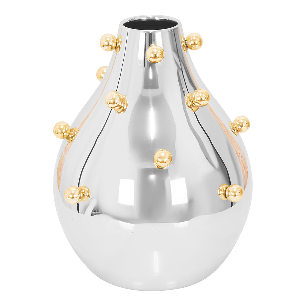 Stainless Steel Vase With Gold Balls Large