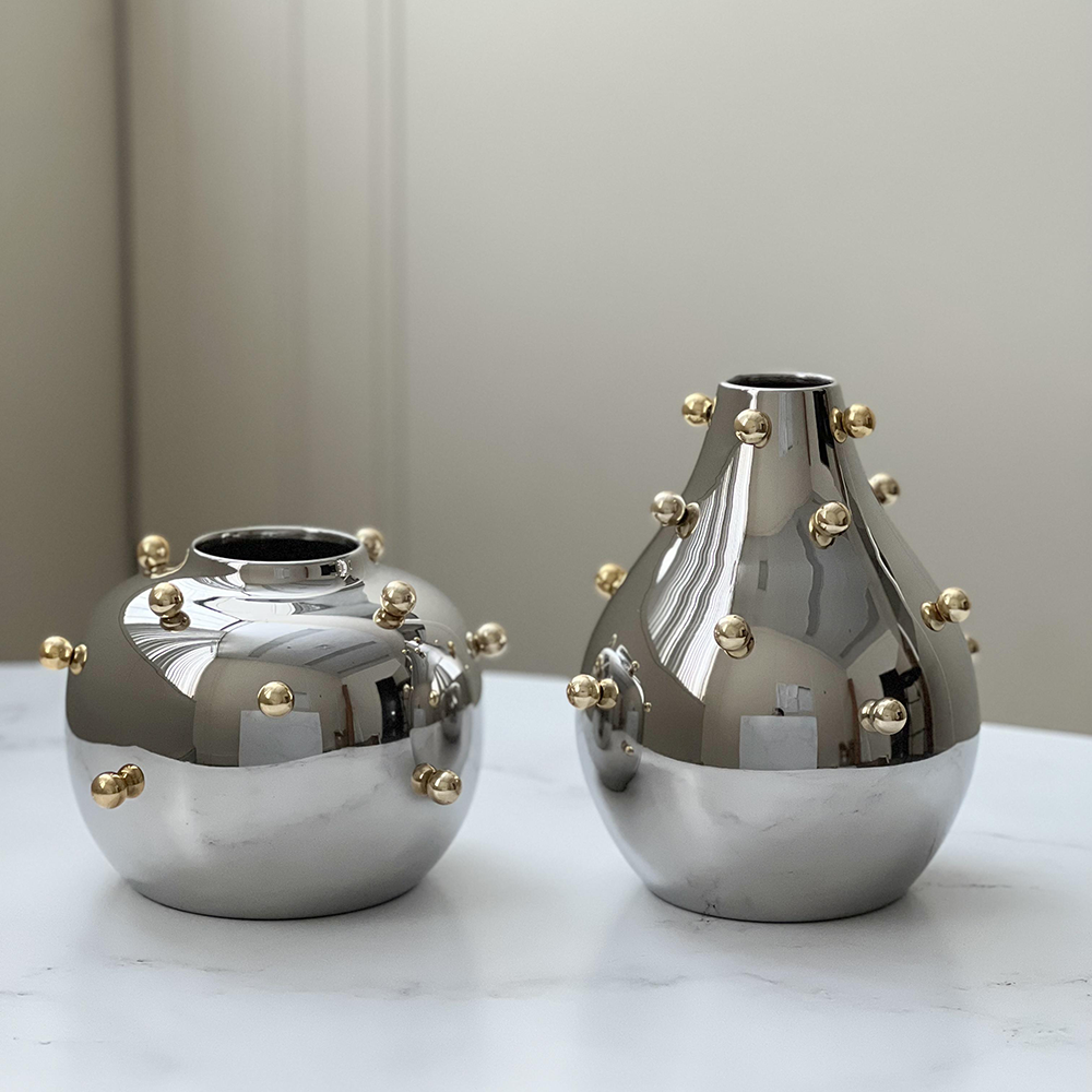Stainless Steel Vase With Gold Balls Small