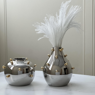 Stainless Steel Vase With Gold Balls Large