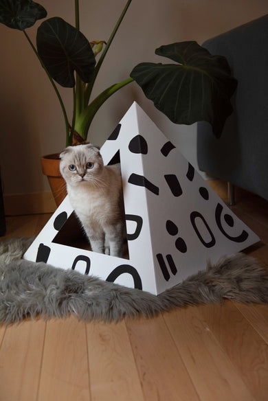 Doodle Cardboard Cat Pyramid | Playful Eco-Friendly Cat Hideaway