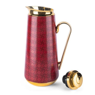 Rattan Vacuum Flask – Red & Gold, Insulated Water Bottle for Travel & Home Use