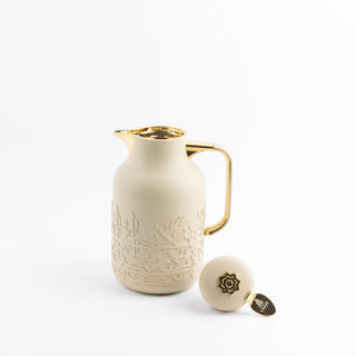 Jiwar Vacuum Flask Thermos – Ivory & Gold, Travel-Friendly Insulated Bottle
