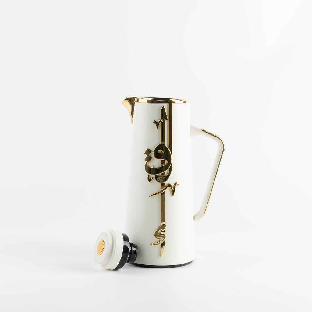 Liqaa Vacuum Flask Thermos – Pearl White & Gold, Elegant Thermal Water Bottle