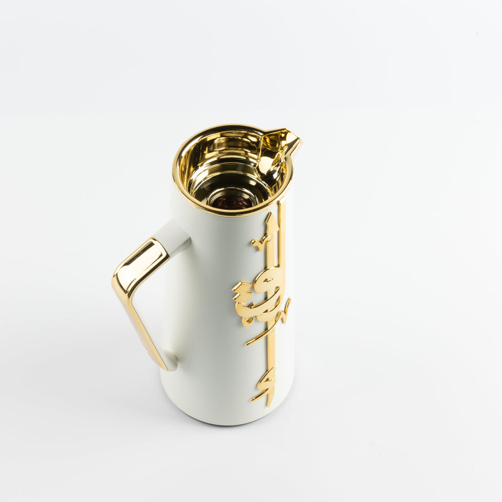 Liqaa Vacuum Flask Thermos – Pearl White & Gold, Elegant Thermal Water Bottle