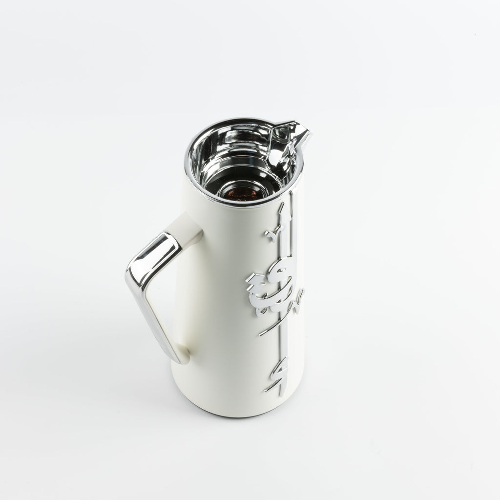 Liqaa Vacuum Flask Thermos – Pearl White & Silver, Leakproof Thermal Bottle for Travel