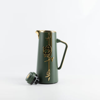 Liqaa Vacuum Flask Thermos – Olive Green & Gold, Double-Wall Stainless Steel Flask