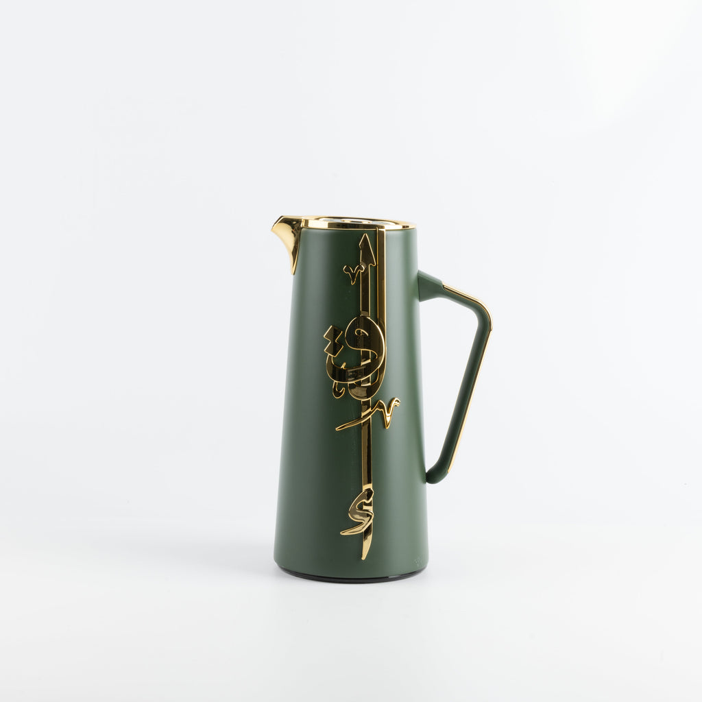 Liqaa Vacuum Flask Thermos – Olive Green & Gold, Double-Wall Stainless Steel Flask