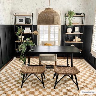 Kieu Mustard Ivory Checkered Area Rug – Modern Patterned Floor Carpet