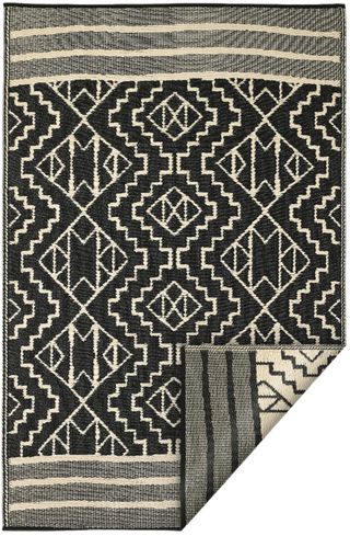 Kilimanjaro Black Boho Reversible Outdoor Patio Rug