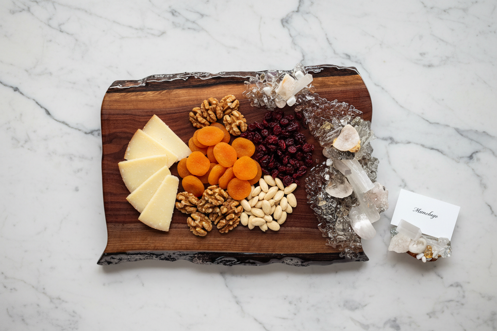 Handcrafted Walnut & Natural Crystal Place Card Holder