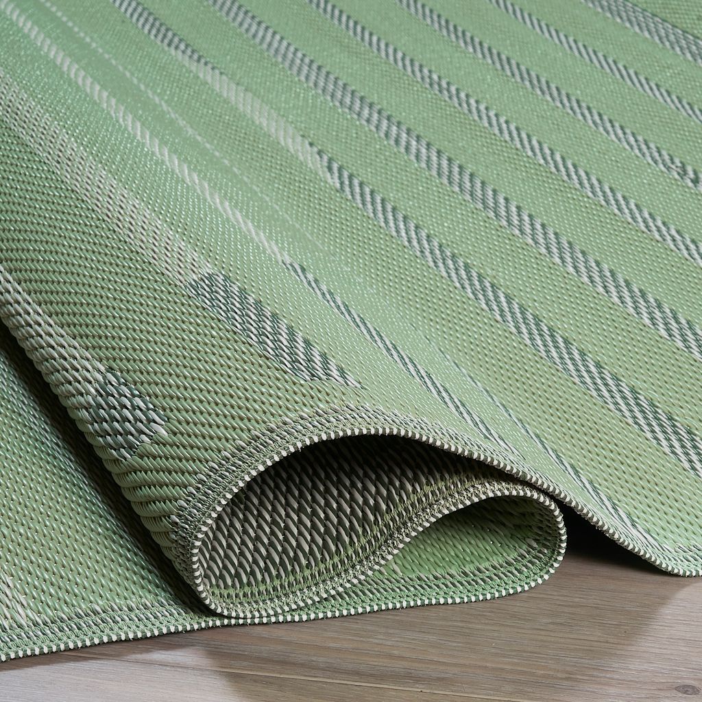 Kyoto Green Striped Reversible Outdoor Patio Rug