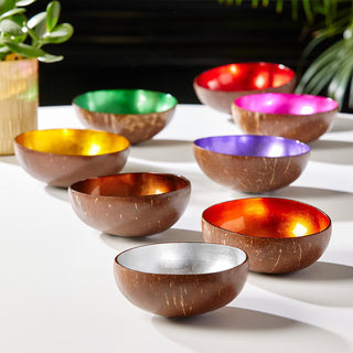Coconut Rainbow Bowls – Gold Leaf Lacquered Coconut Shell Decorative Bowls