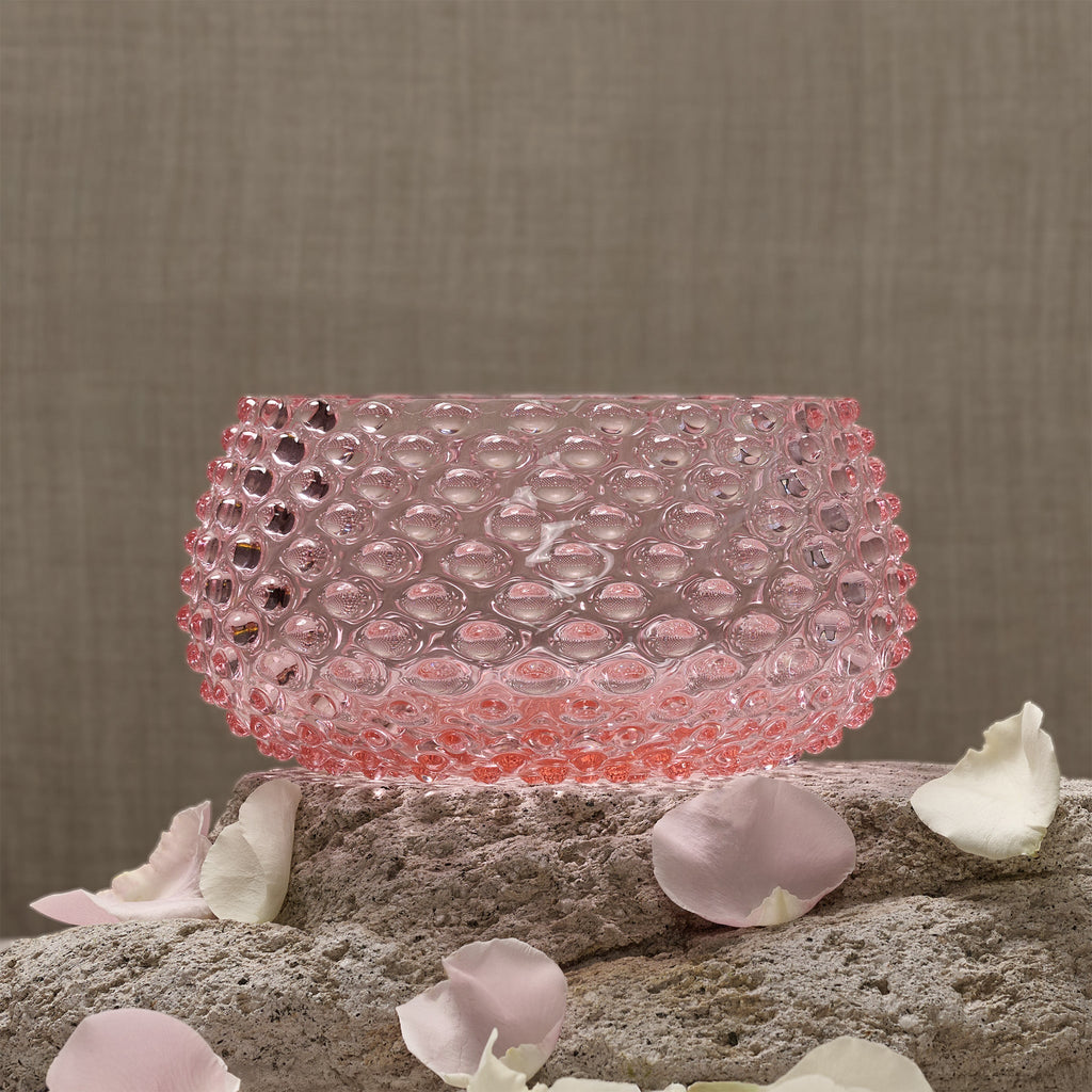 Hobnail Glass Bowl in Petal Pink – Large