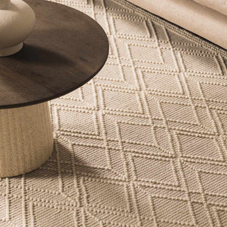 Ramsbury Beige Trellis Wool Rug – Premium Soft Wool Area Carpet