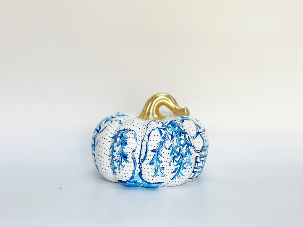 Hand-Painted Chinoiserie Ceramic Pumpkins – Three Sizes or Set