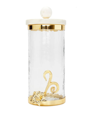 Glass Canister Set of 3 with Gold Floral Design & Marble Lid – Small, Medium, Large