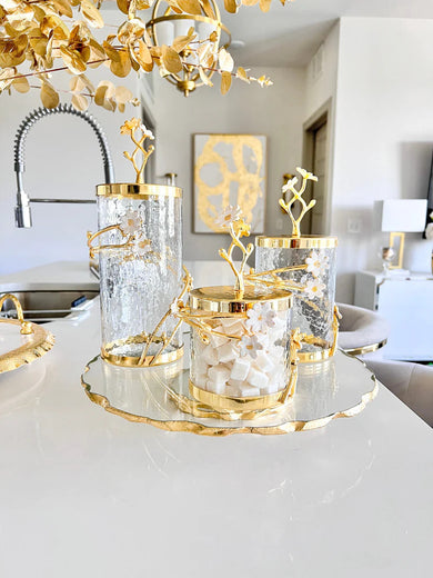Lazy Susan Cake Tray – Stacked Glass with Gold Edge