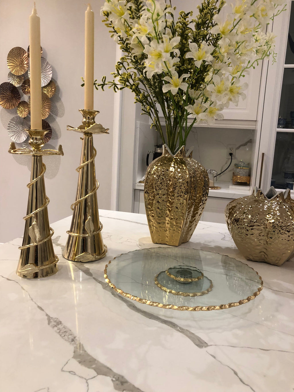 Lazy Susan Cake Tray – Stacked Glass with Gold Edge