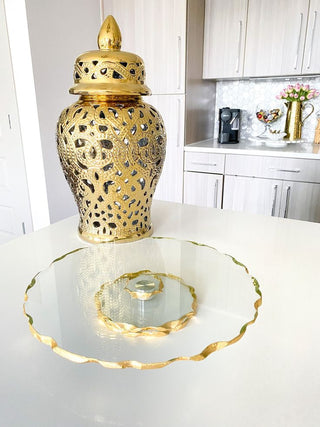 Lazy Susan Cake Tray – Stacked Glass with Gold Edge