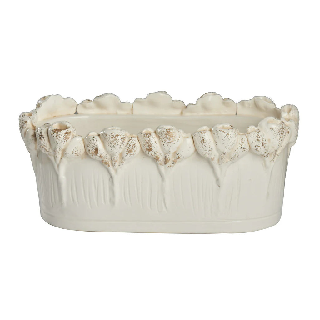 Les Fleur Oval Centerpiece in Ivory & Green | Medium or Large