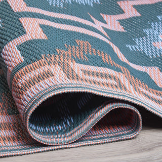 Lhasa Green Boho Reversible Outdoor Patio Rug