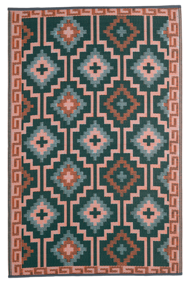 Lhasa Green Boho Reversible Outdoor Patio Rug