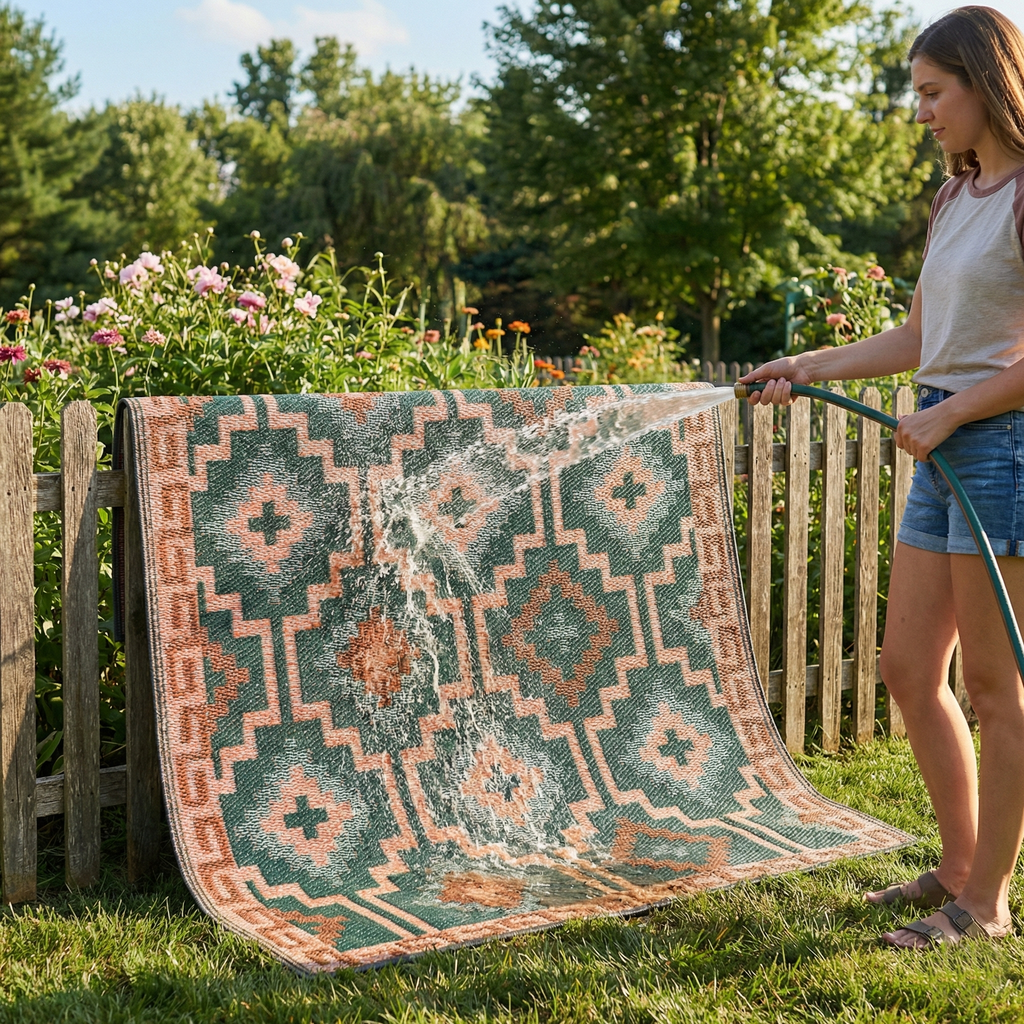 Lhasa Green Boho Reversible Outdoor Patio Rug
