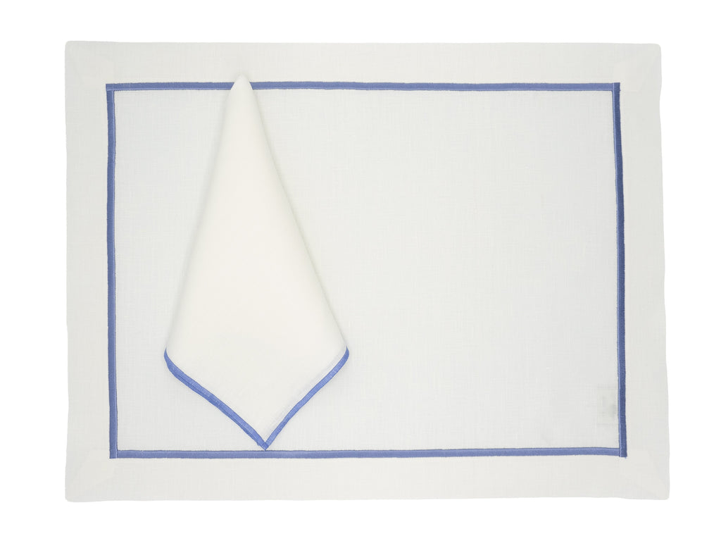 Linen Placemats With Blue Borders, Set of 4
