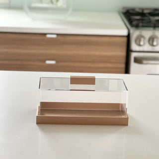Rectangular Lucite Cake Dome with Gold Base and Handle