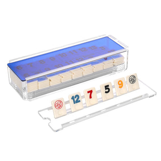 Lucite Rummy Game with Colorful Sliding Lid | Modern Luxury Tile Game Set