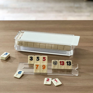 Lucite Rummy Game with Colorful Sliding Lid | Modern Luxury Tile Game Set