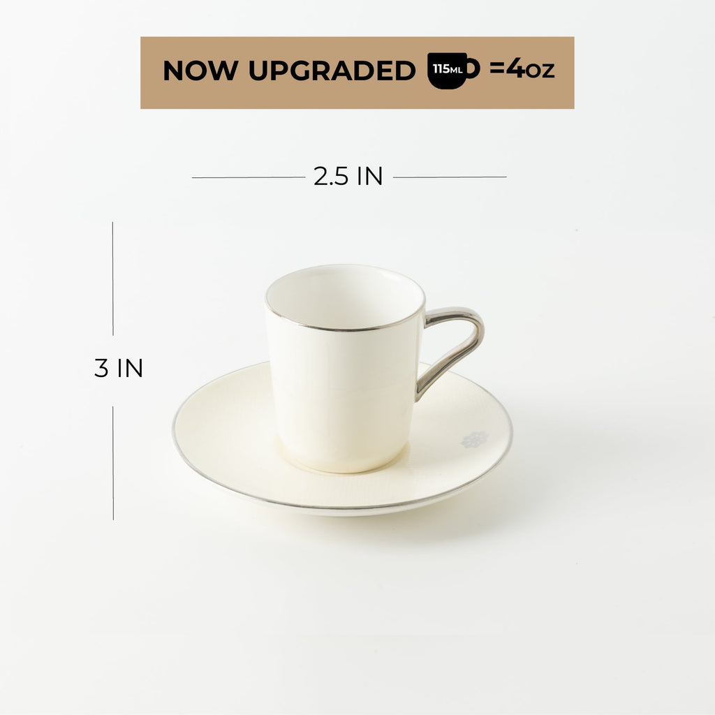 Mirral - Espresso/Turkish Coffee Set (12-Pc) - White & Silver
