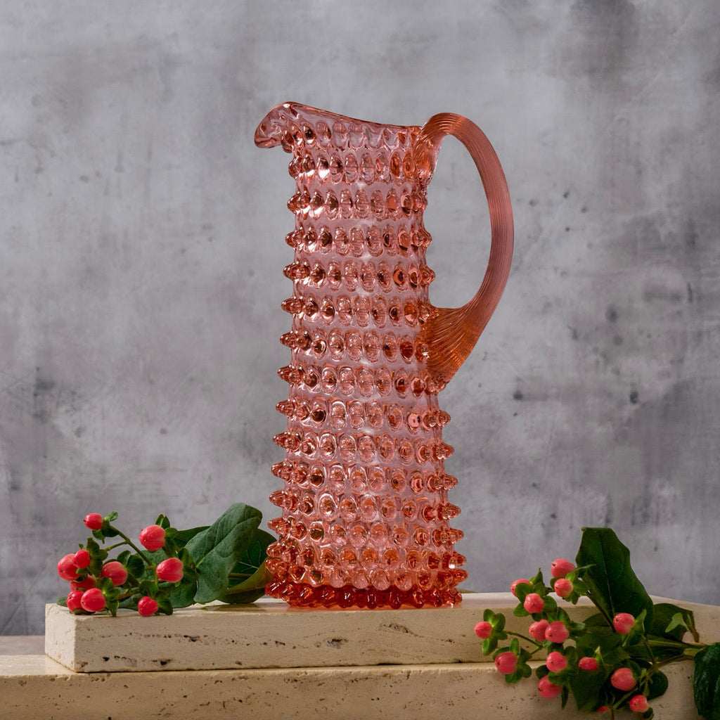 Hobnail Glass Jug in Rose Bronze – Tall 1.2 Liter