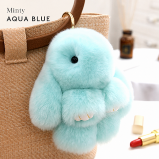 Bunny Lulu Rex Fur Key Chain Gift Set with Vintage Tin or Drawstring Bag