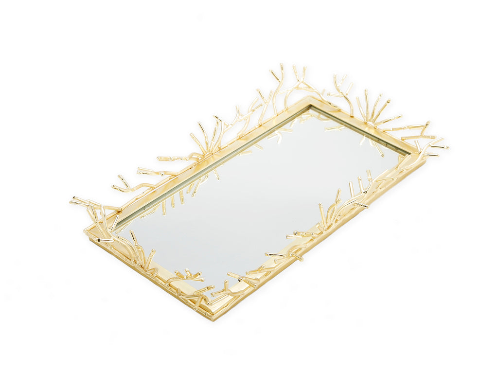 Rectangular Decorative Mirrror Tray with Gold Design Border
Large