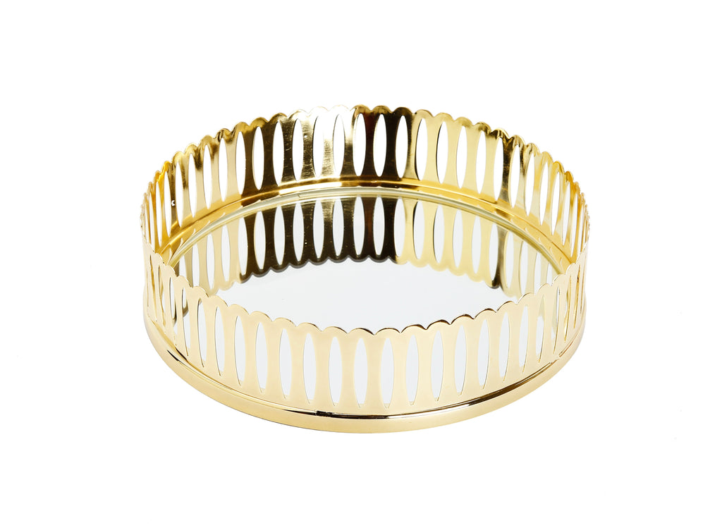 Round Mirror Tray Gold Design - 13.75