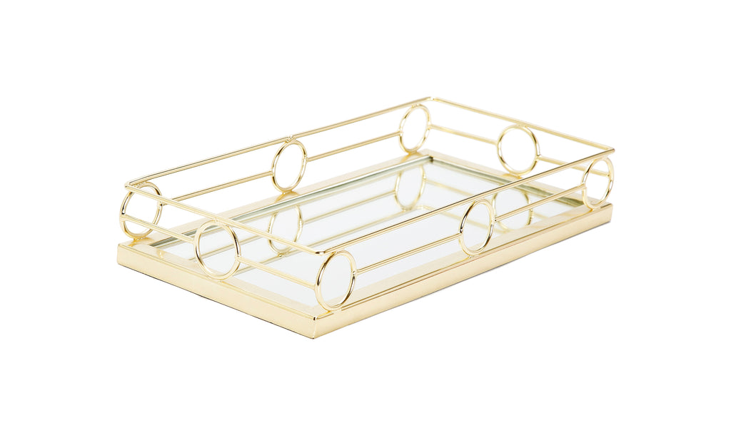 Oblong Mirror Tray with Gold Design 14