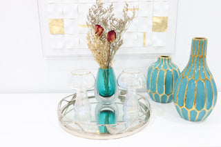 Round Mirror Tray With Nickel Leaf Design - 11.25