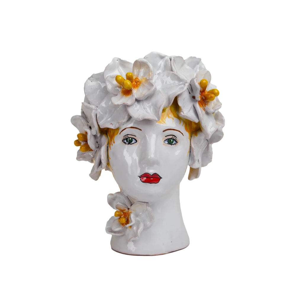 Small Ceramic Head Vase with Butterflies – Handmade Italian Donatello Collection Decorative Vase