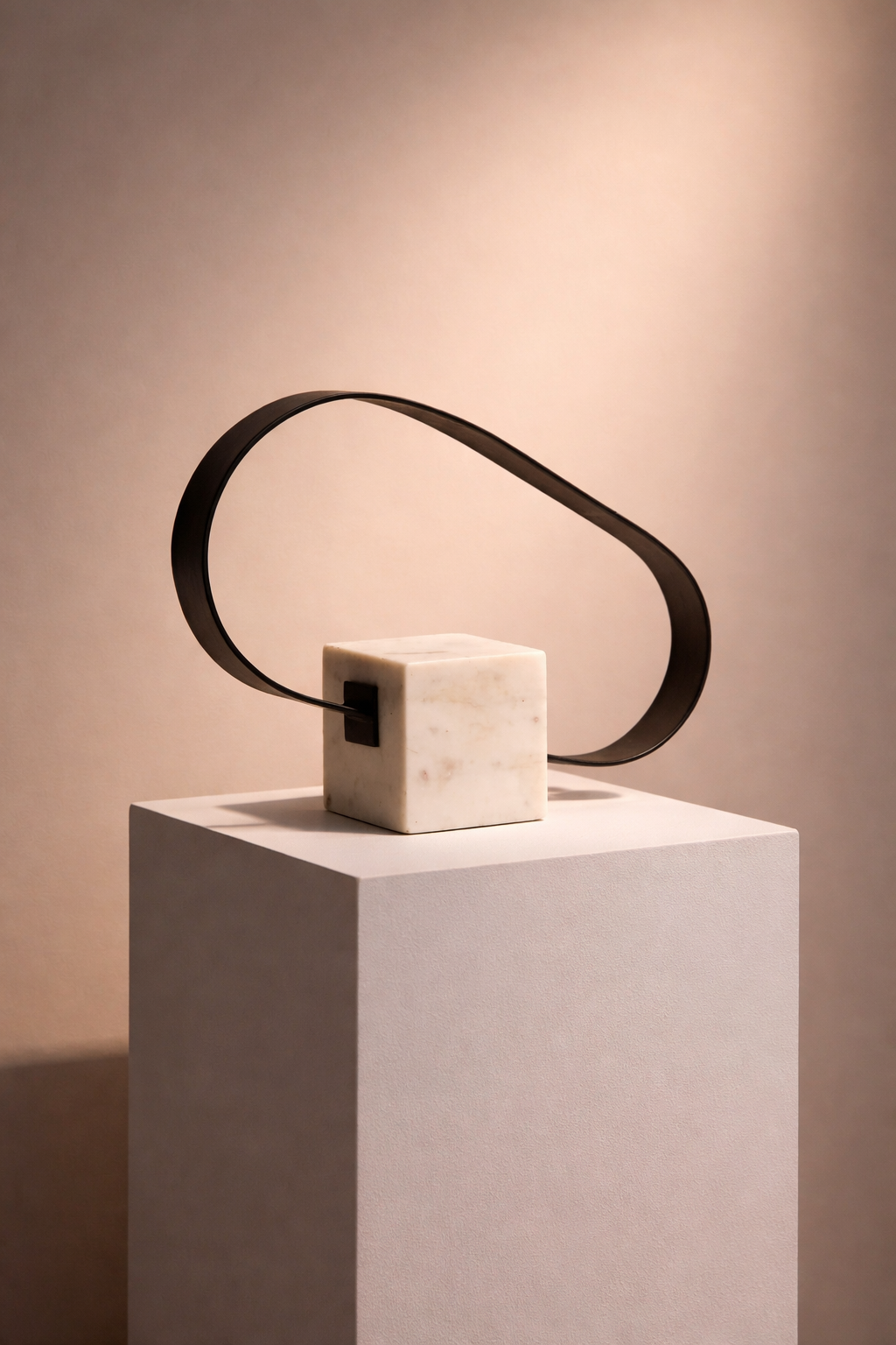 Modern Loop Table Sculpture with White Marble Base