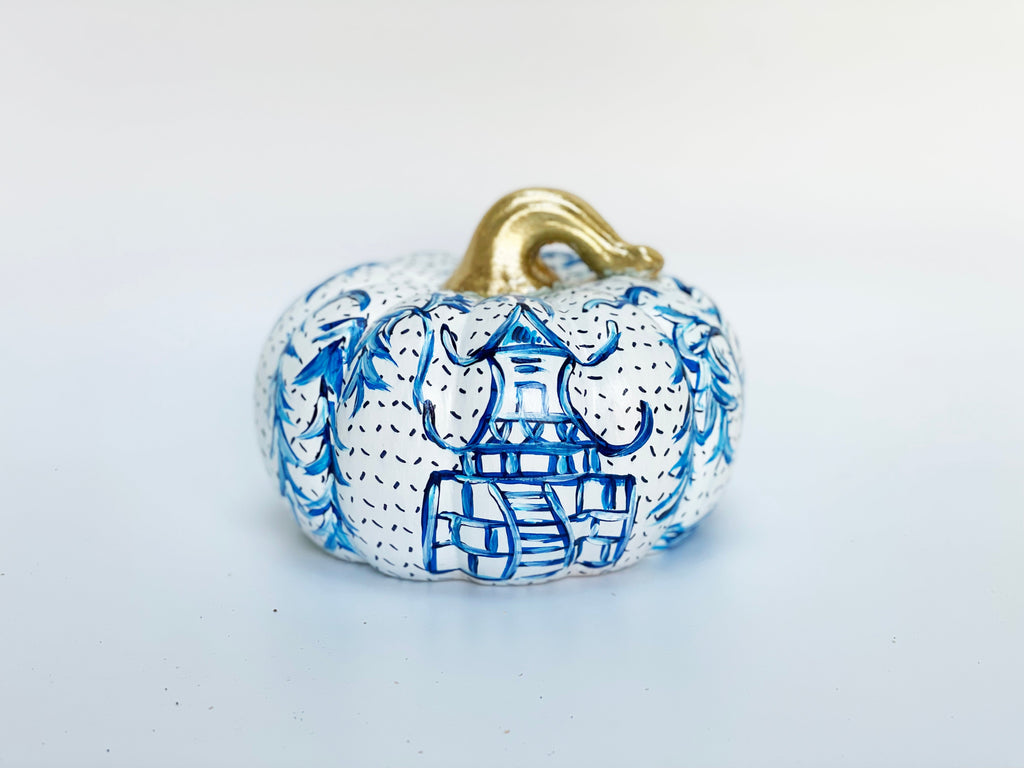 Hand-Painted Chinoiserie Ceramic Pumpkins – Three Sizes or Set