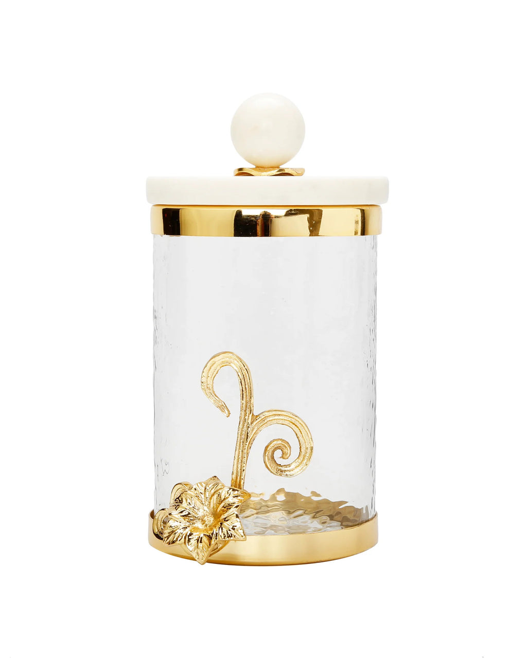 Glass Canister Set of 3 with Gold Floral Design & Marble Lid – Small, Medium, Large