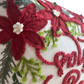 Merry Christmas Vintage Poinsettia Throw Pillow – Holiday Collection