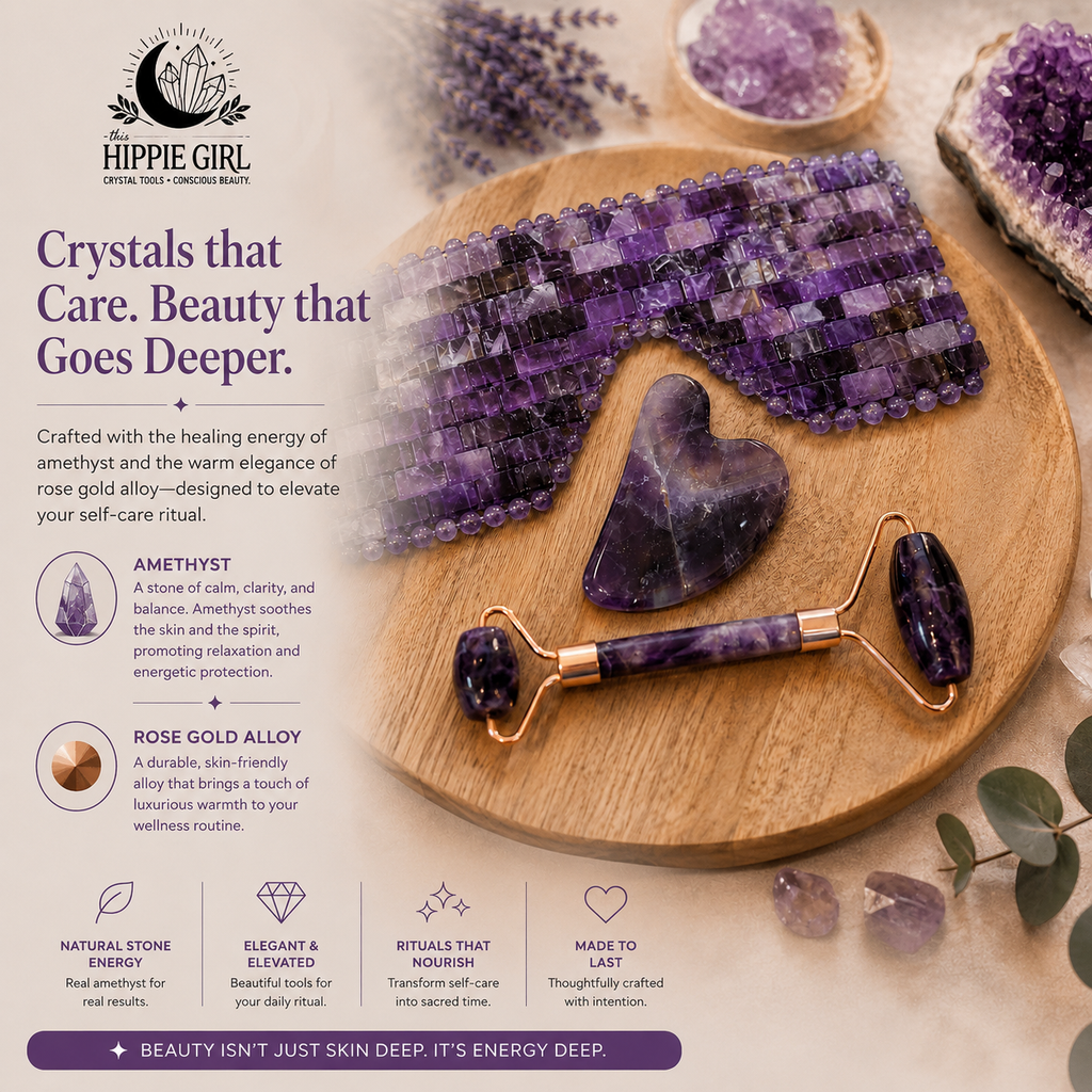 Midnight Amethyst Crystal Spa Gift Set – Eye Mask, Gua Sha & Facial Roller