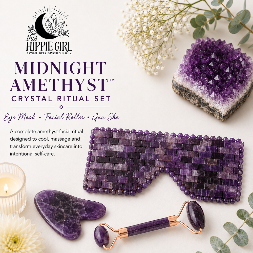 Midnight Amethyst Crystal Spa Gift Set – Eye Mask, Gua Sha & Facial Roller