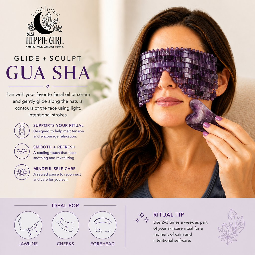 Midnight Amethyst Crystal Spa Gift Set – Eye Mask, Gua Sha & Facial Roller