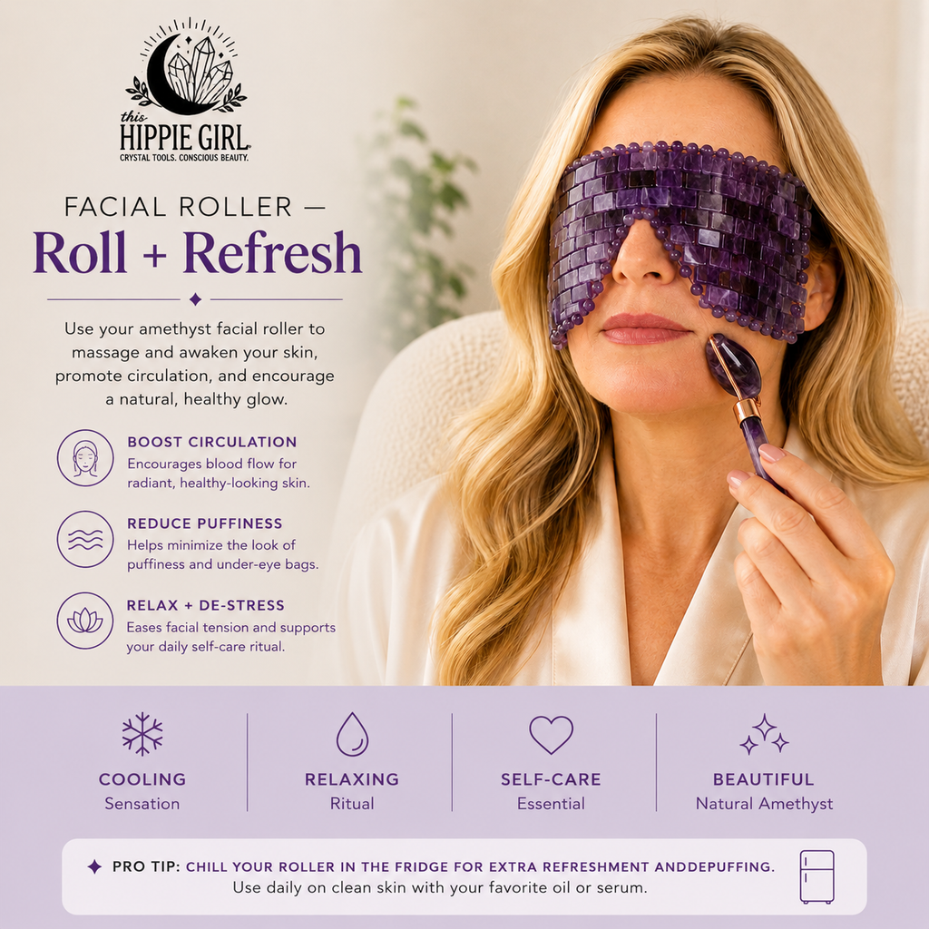 Midnight Amethyst Crystal Spa Gift Set – Eye Mask, Gua Sha & Facial Roller