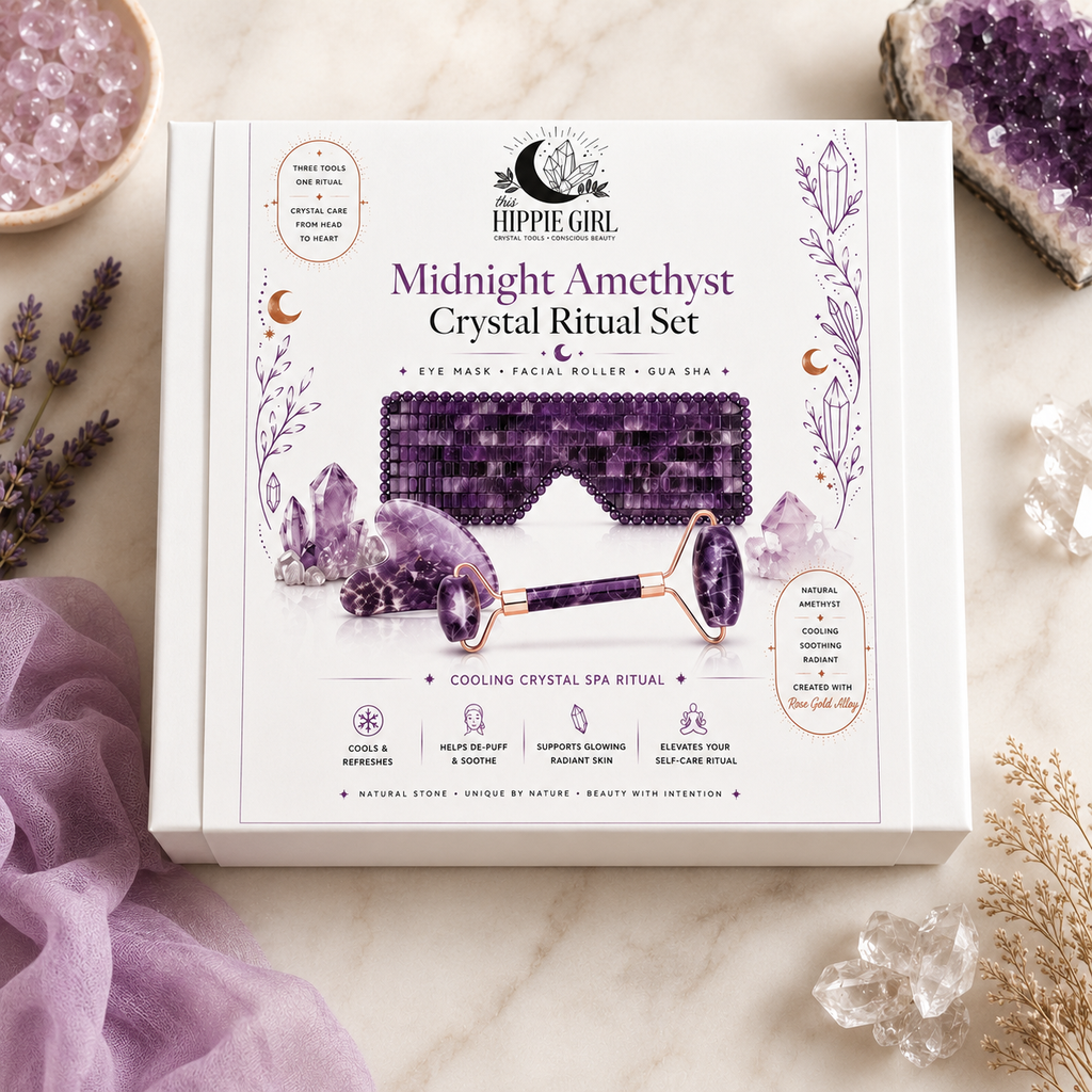 Midnight Amethyst Crystal Spa Gift Set – Eye Mask, Gua Sha & Facial Roller
